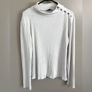 J.Crew ivory ribbed‎ mock neck sweater gold button shoulder accent Women’s L